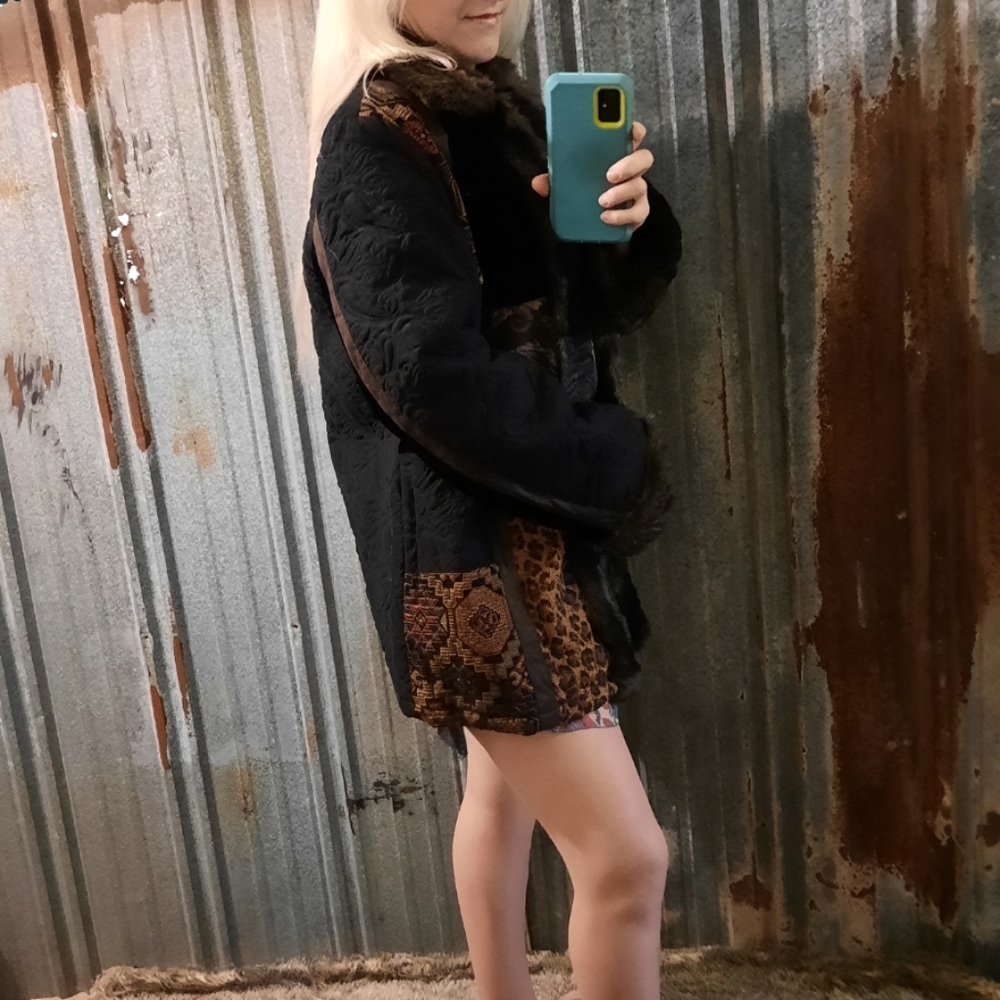 VINTAGE Faux Fur Unique Colorful Quilted Winter Coat - Picture 5 of 13